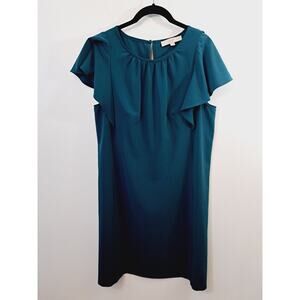 Loft Dress Women's Green Size 12 Forest Green Flutter Sleeve Knee-length